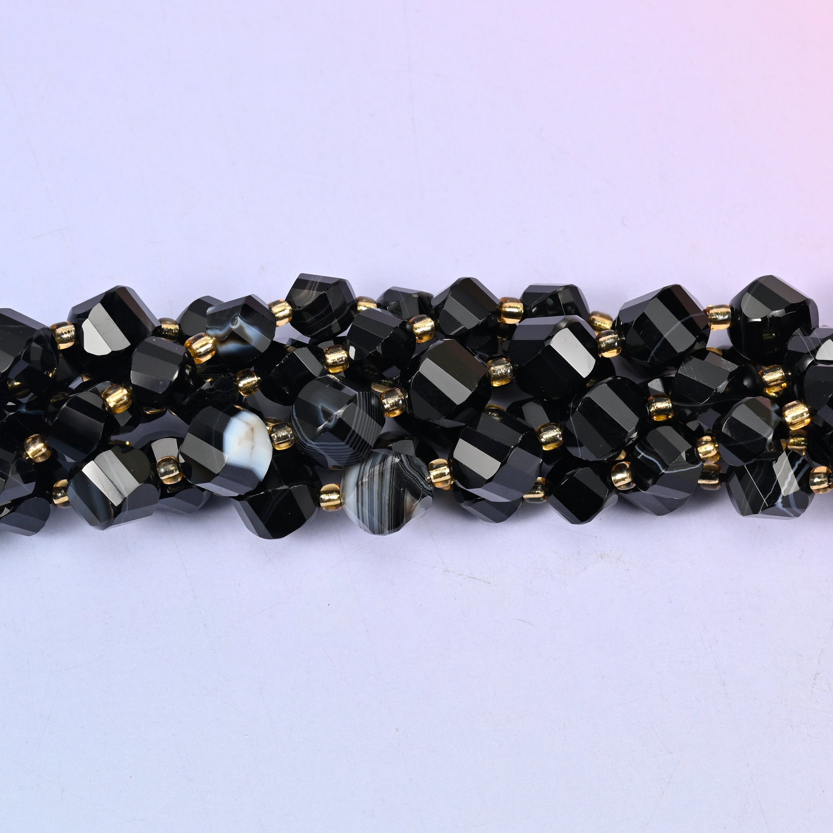 Dyed Black Strip Agate Faceted Spiral Twist Beads: Size 8mm 10mm, Jewelry Making, 15 inch Strand