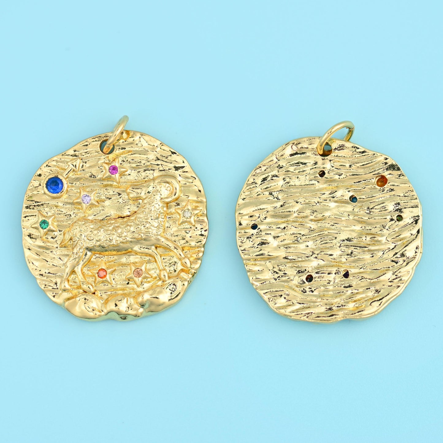 18K Gold Filled Zircon Zodiac Sign Pendant 21mm in gold