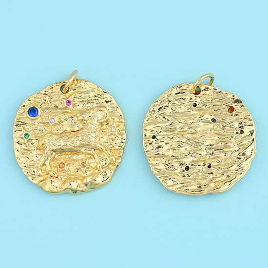 18K Gold Filled Zircon Zodiac Sign Pendant 21mm in gold
