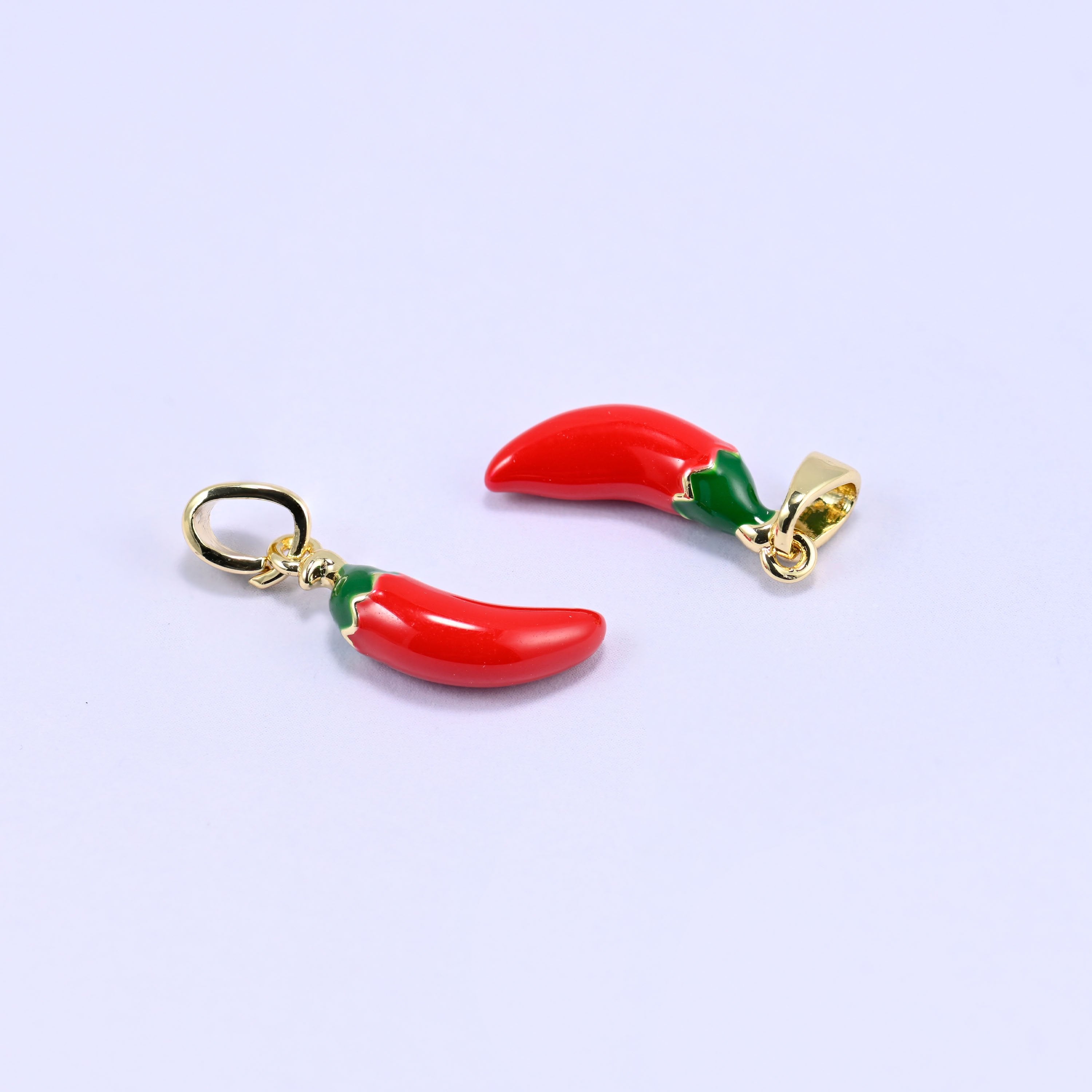 Enamel Red Chili Pepper Charms: 18K Gold Plated Pendants, Jewelry Making Supply