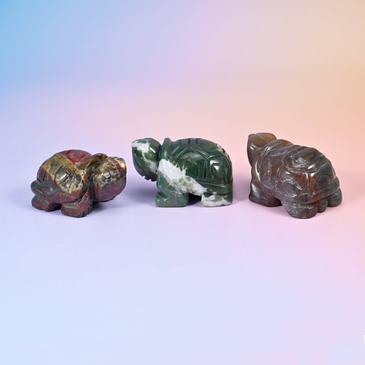 Gemstone turtle carving for shelf, desk or collection display