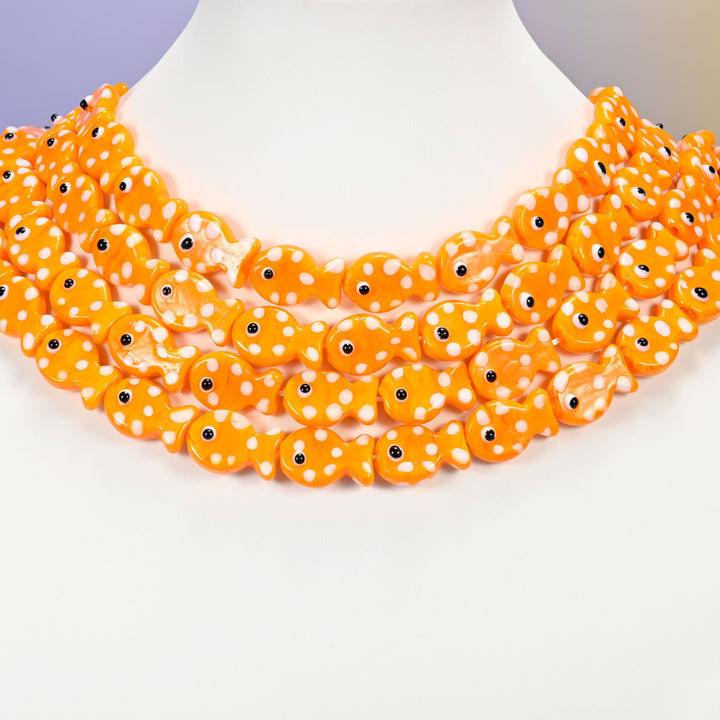 Orange with White Dot Fish Glass Beads: Jewelry Making Supply