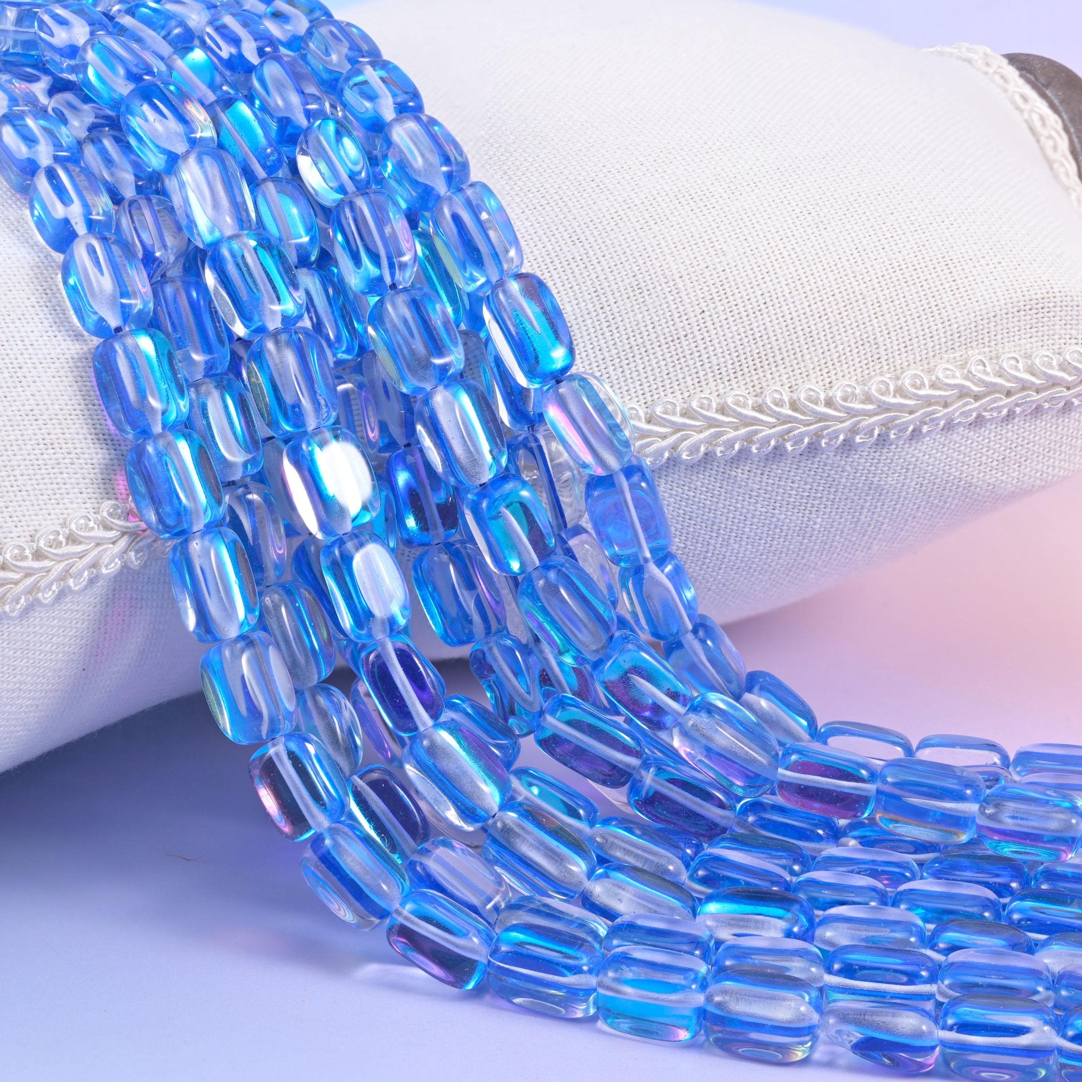 Blue Mystic Aura Rectangle Glass Beads 10-12mm