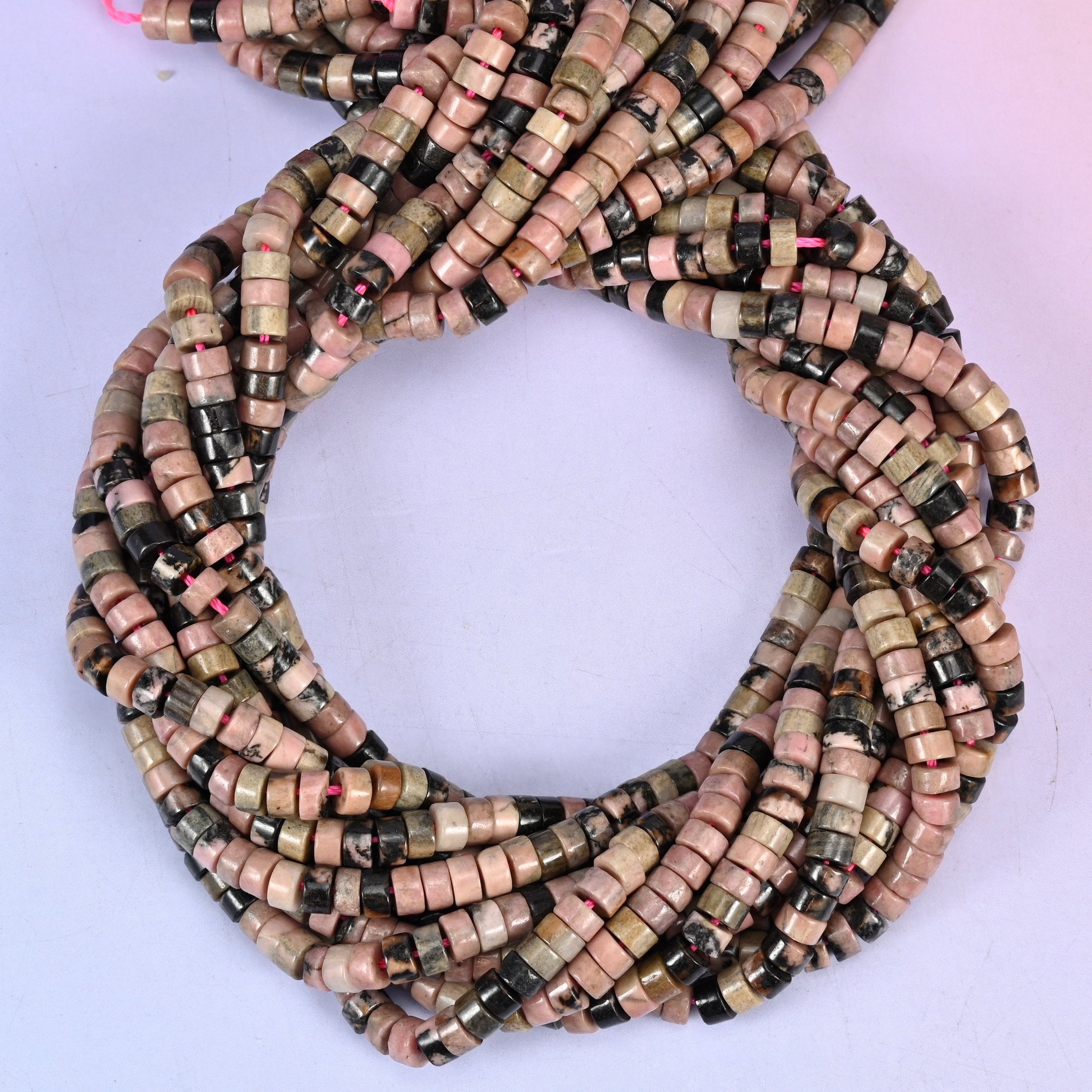 Rhodonite Smooth Heishi Disc Beads: Jewelry Making Supply, 15.5 Inch Strand