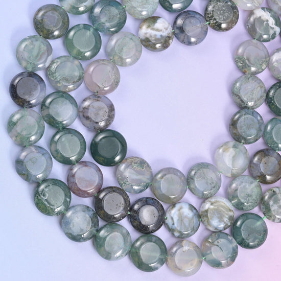 Natural Moss Agate smooth coin beads for statement necklaces and bracelets