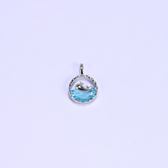 Silver Round Blue Zircon Whale Charms: DIY Pendants, Jewelry Making Supply