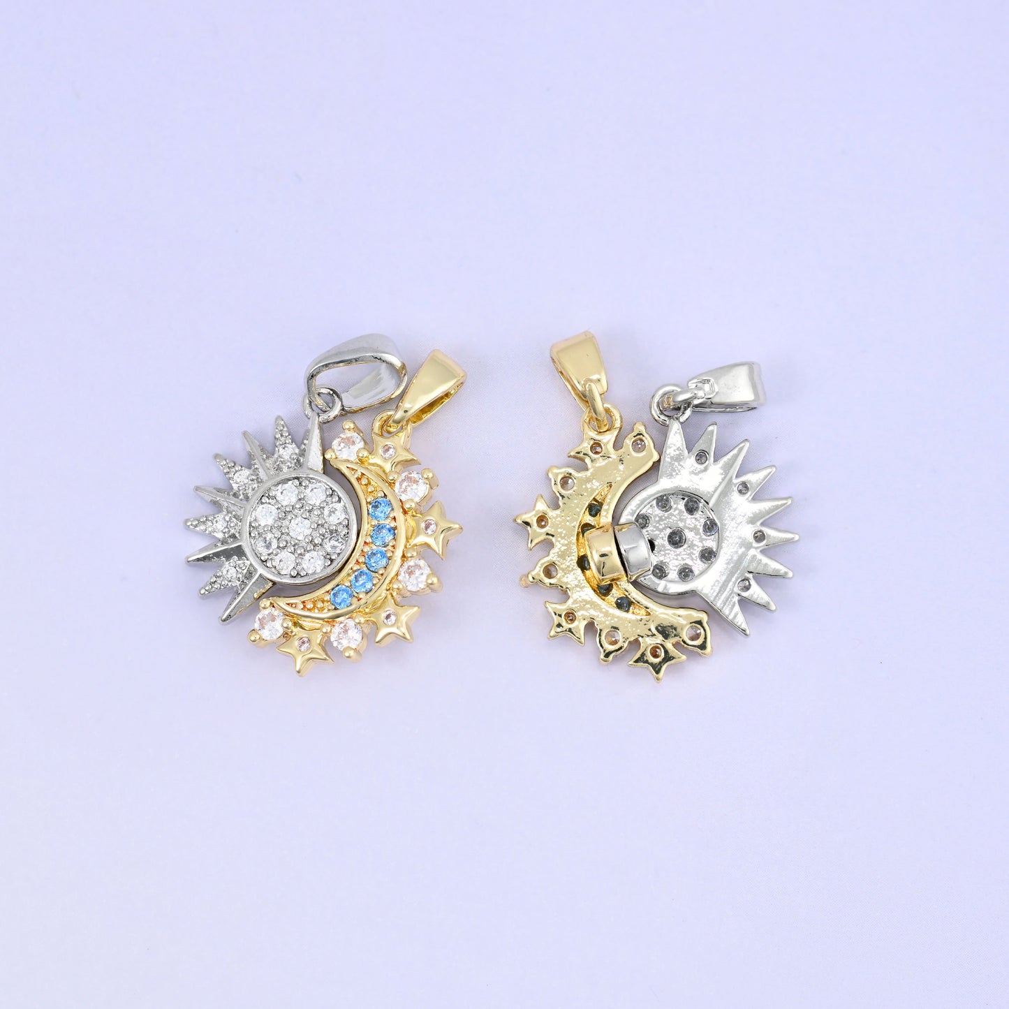 18K Gold Plated Sun Moon Friendship Pendant set with a magnetic clasp