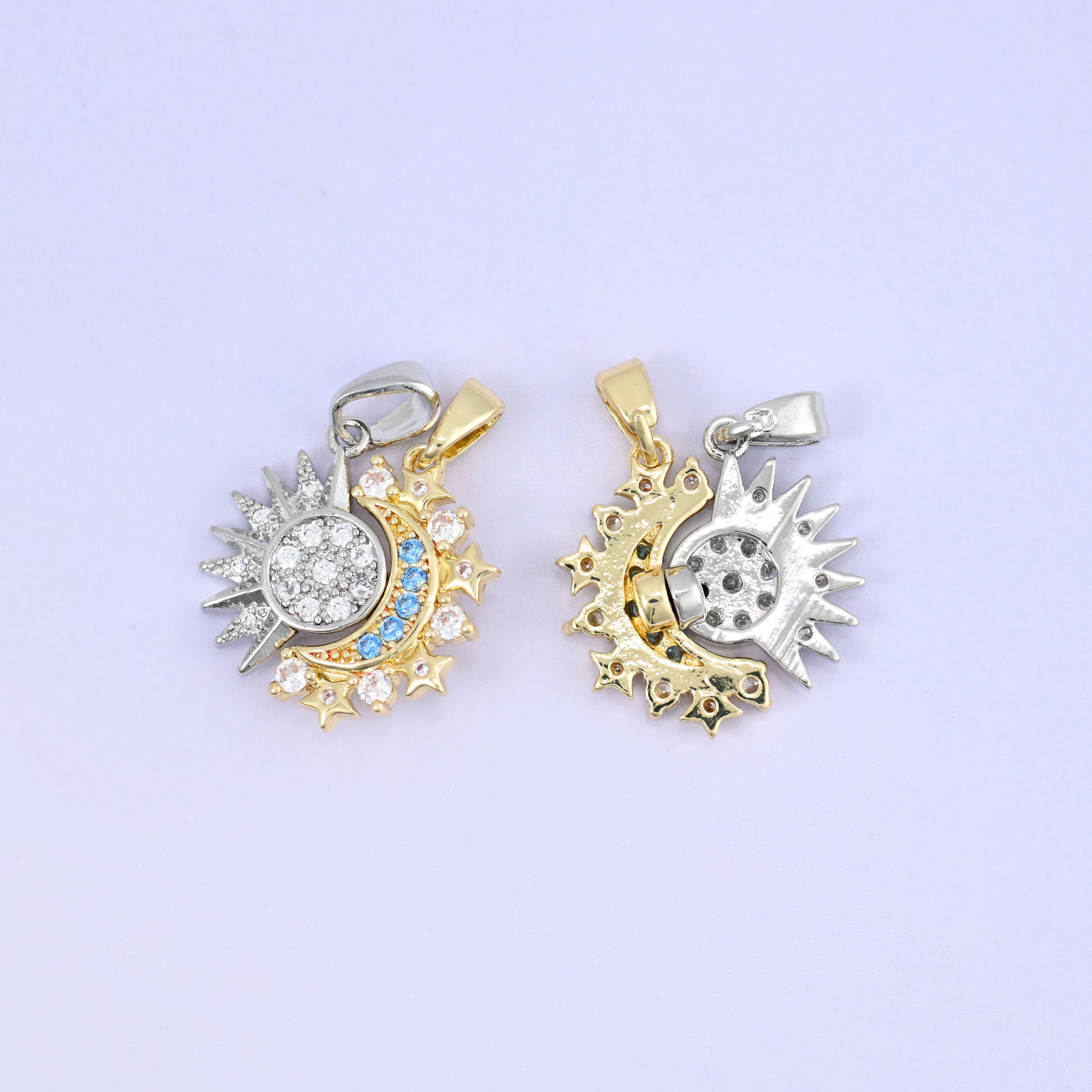18K Gold Plated Sun Moon Friendship Pendant set with a magnetic clasp