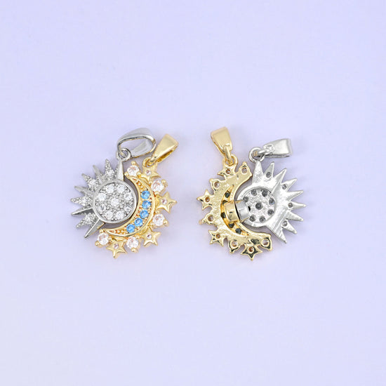 18K Gold Plated Sun Moon Friendship Pendant set with a magnetic clasp