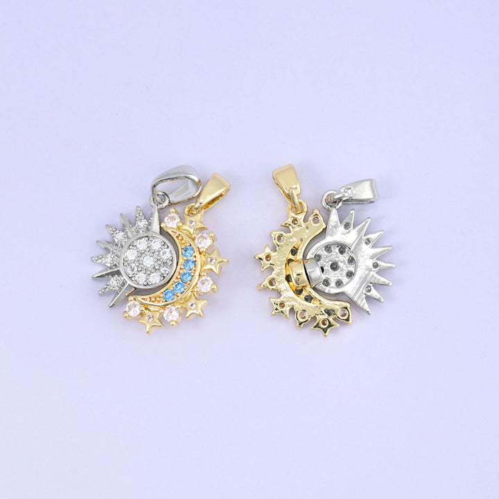 18K Gold Plated Sun Moon Friendship Pendant set with a magnetic clasp