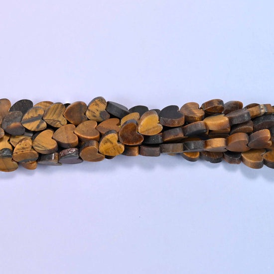 Matte Tiger Eye Flat Heart Beads, approximately 68 beads per strand