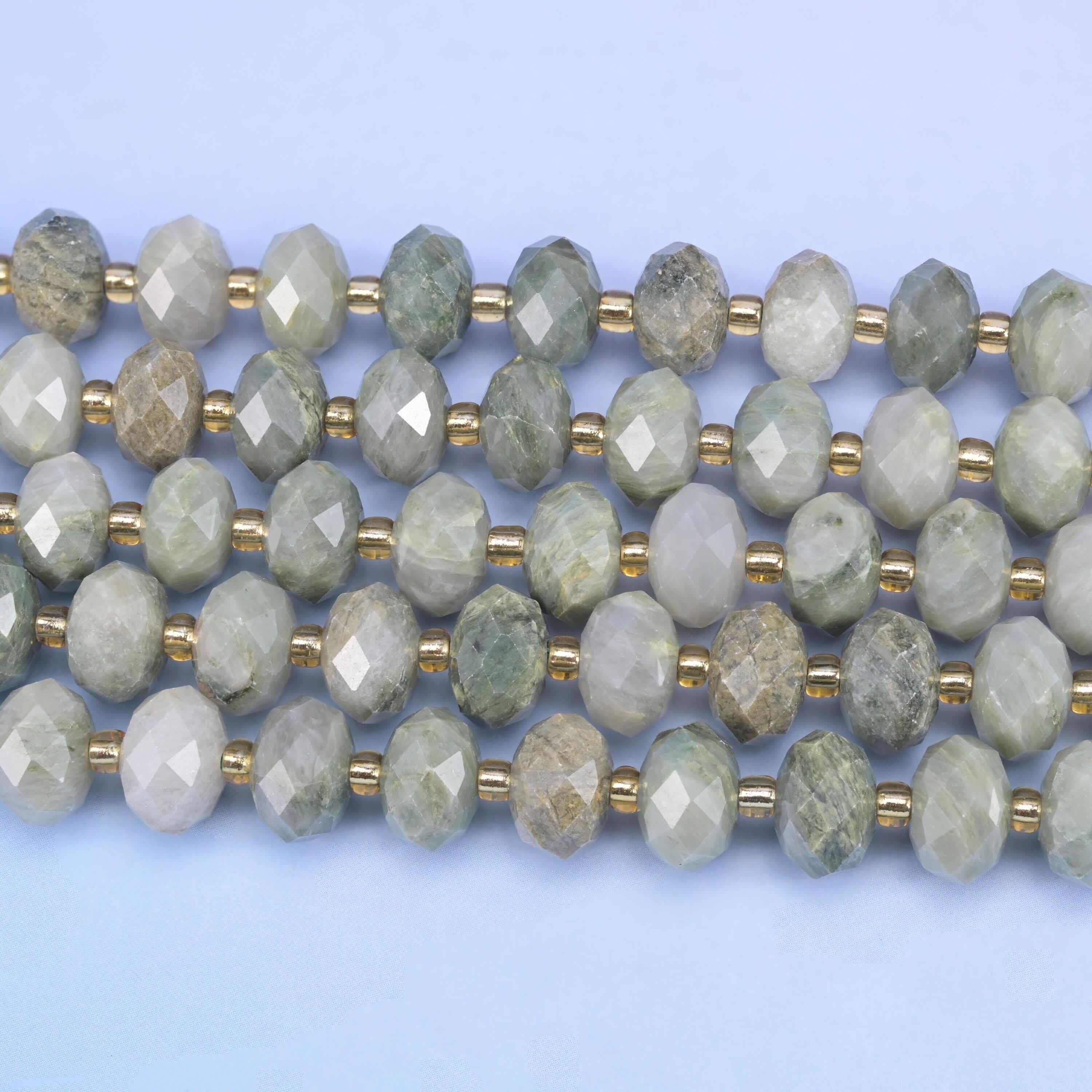 Green Rabbit Fur Quartz beads, approximately 43 per strand