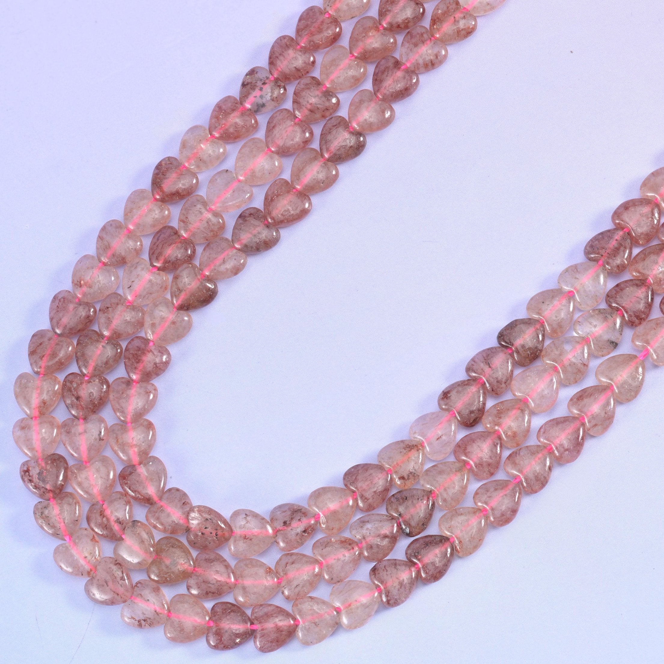 Puffed heart cut Strawberry Quartz beads