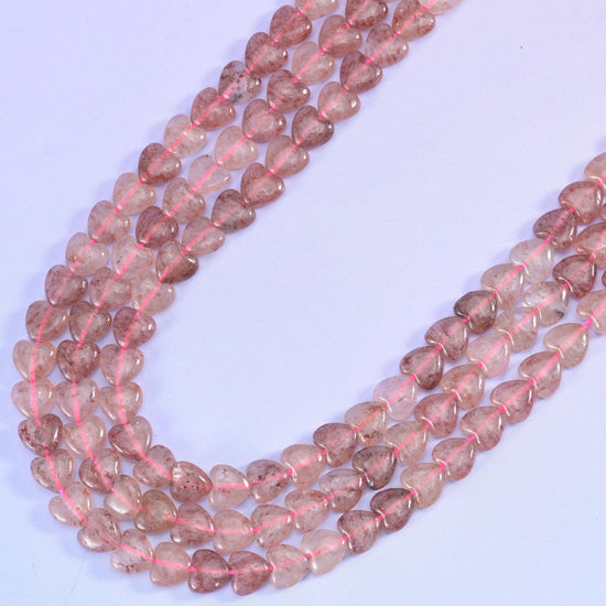 Puffed heart cut Strawberry Quartz beads