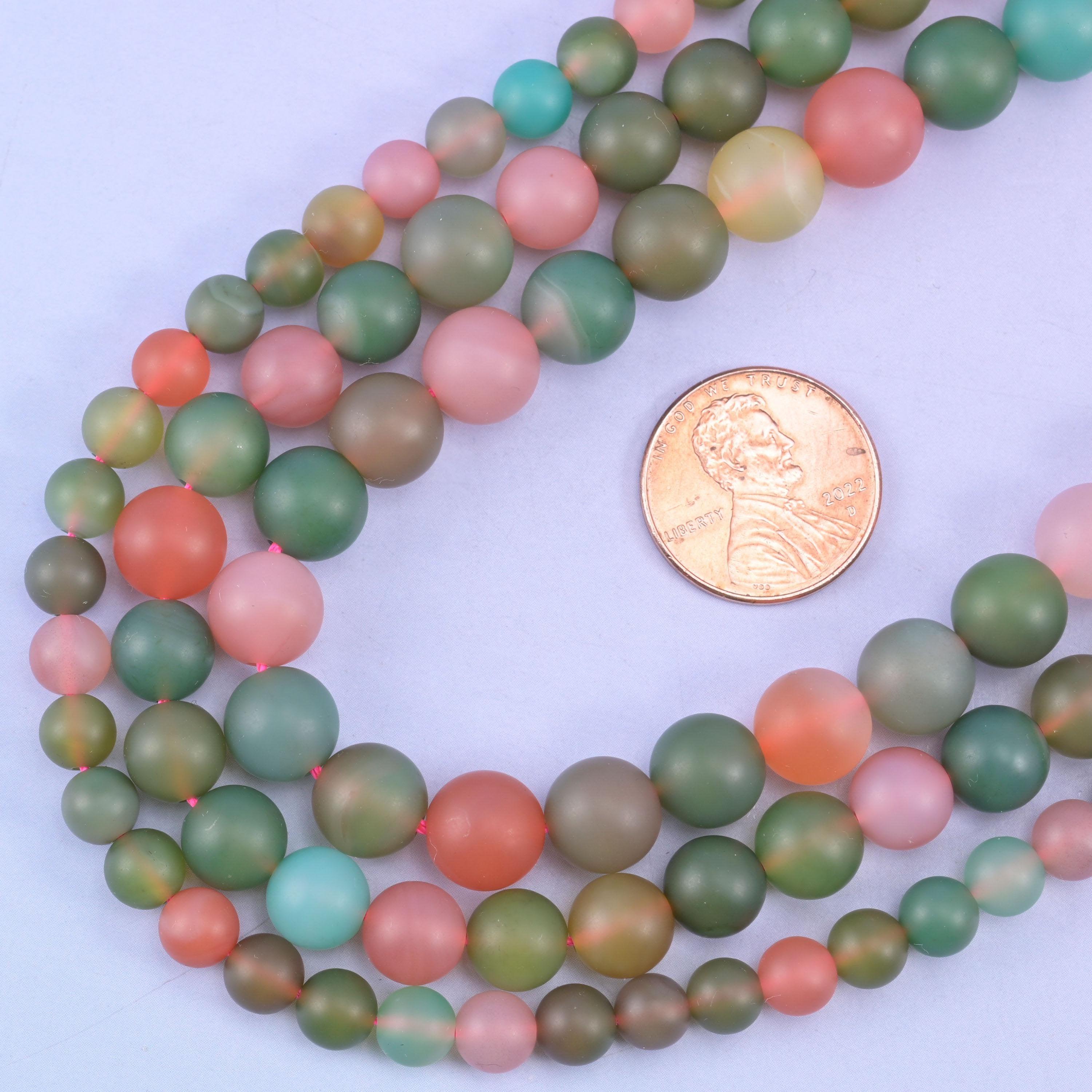 Green Yanyuan Agate Matte Round Beads, 14 inch strand