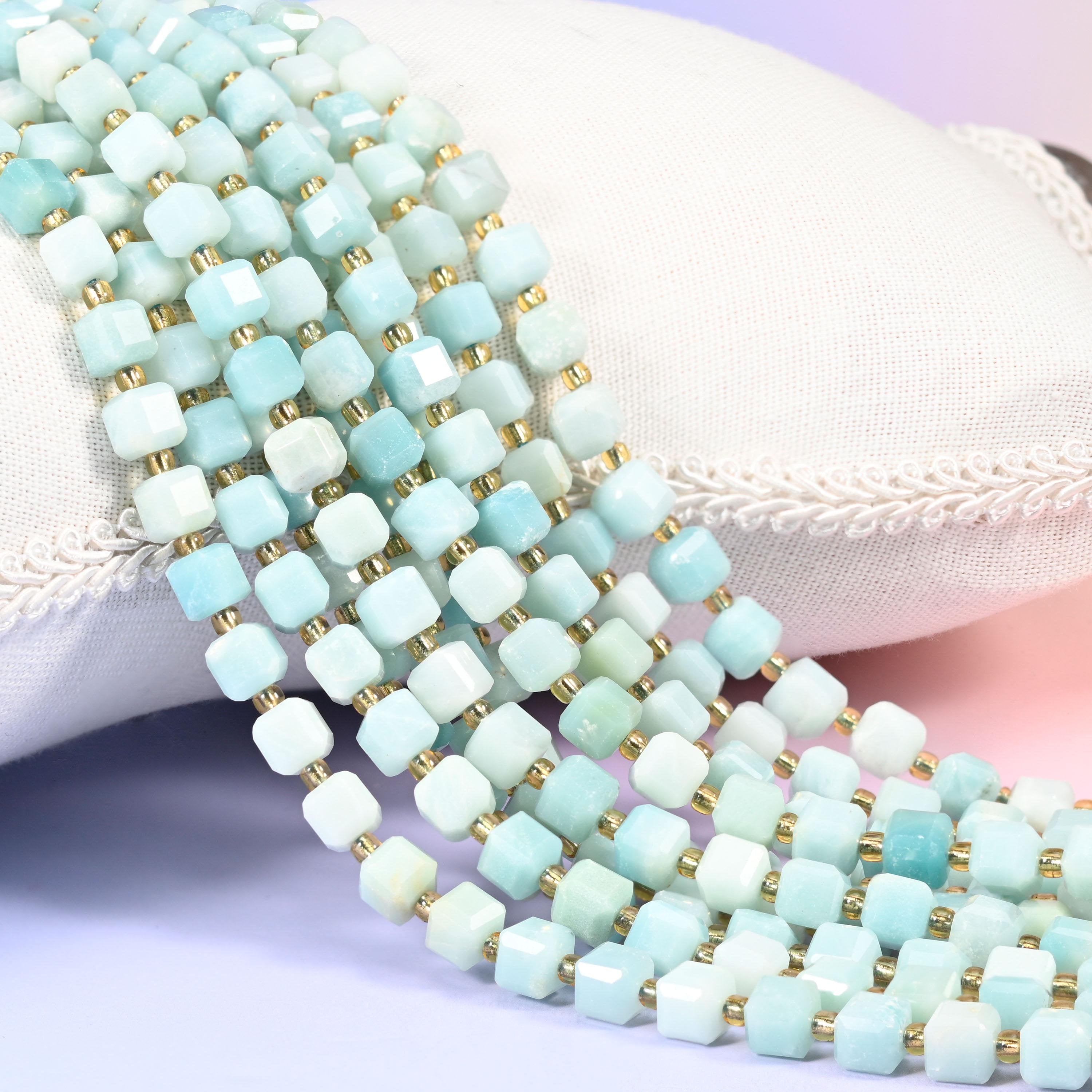 Blue Amazonite Faceted Cube Beads 6mm 8mm