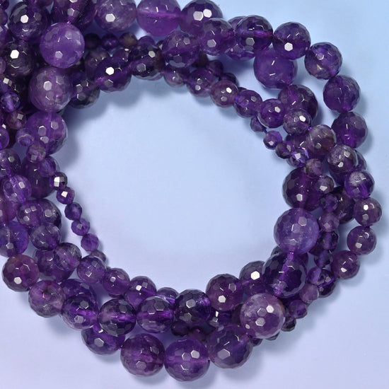 Amethyst Faceted Round Beads: Jewelry Making, 15 Inch Strand