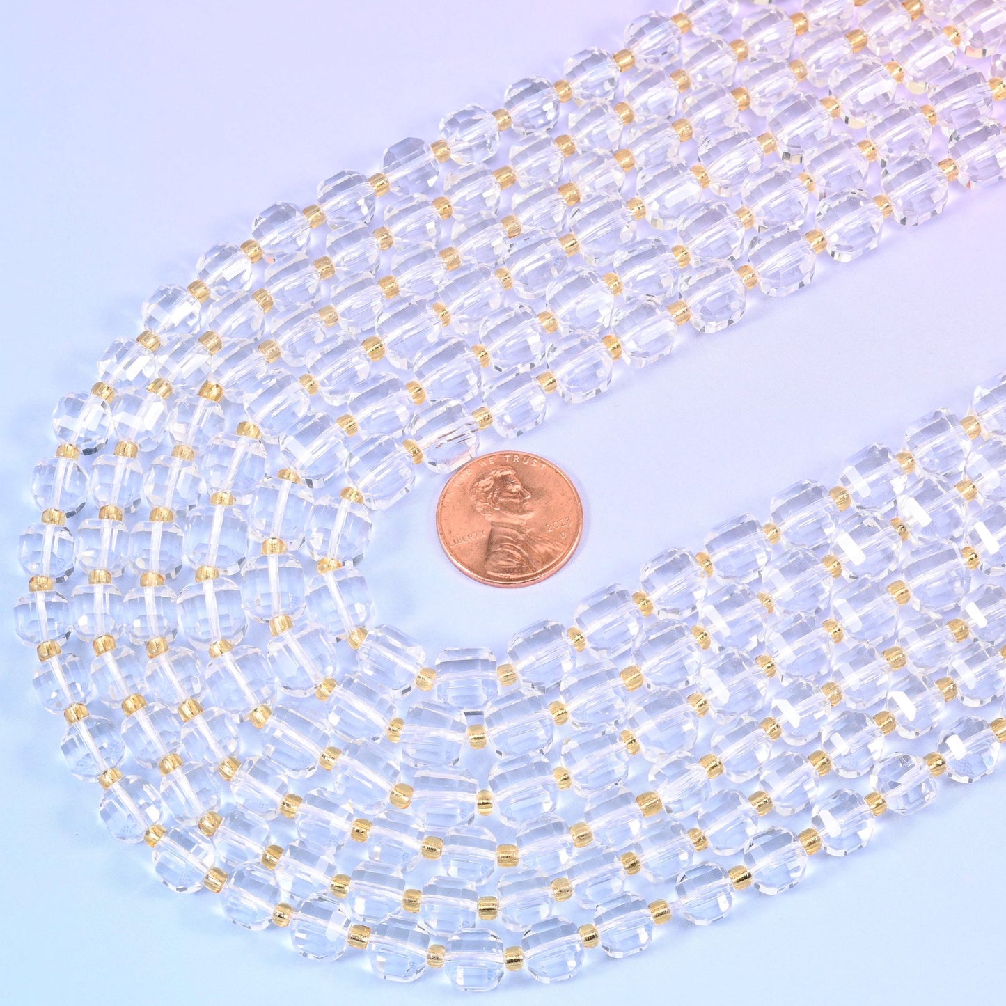 Faceted cube cut clear quartz beads