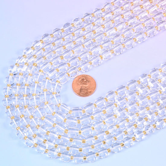 Faceted cube cut clear quartz beads