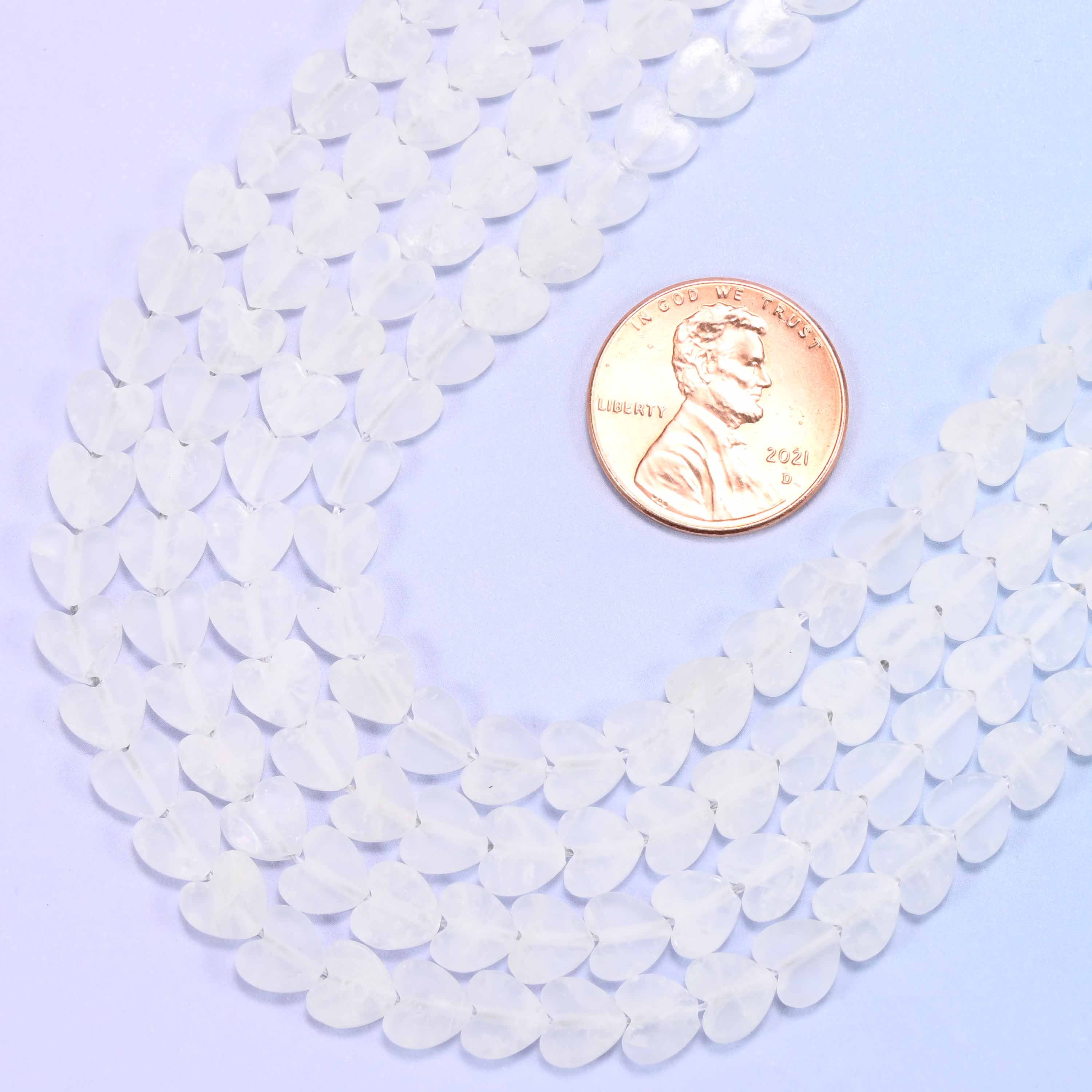 Matte Clear Quartz Flat Heart Beads: Size 6mm, Jewelry Making, 15 Inch Strand