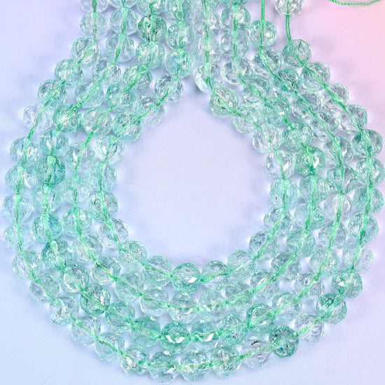 Transparent Green Faceted Round Glass Beads: Size 10mm, Jewelry Making Supply