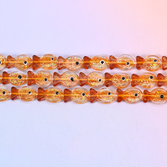 Iridescent Orange Fish Glass Beads: Jewelry Making Supply