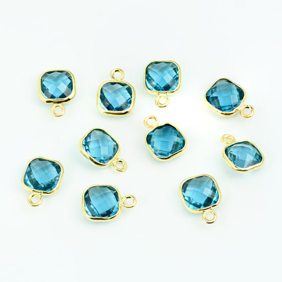 Faceted square cushion in a bezel setting cut brass, 18k gold filled, and zircon — lead free and nickel free beads