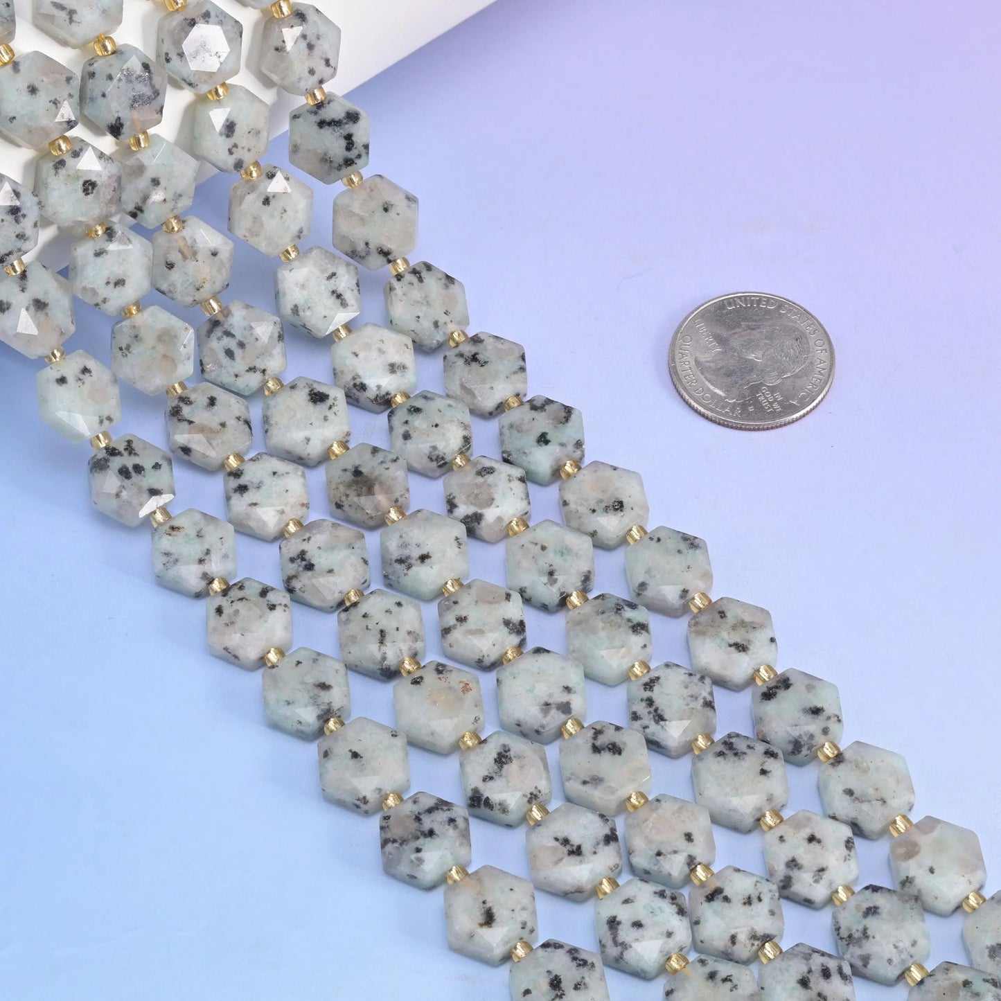 Flat faceted cut Kiwi Jasper beads for jewelry making.
