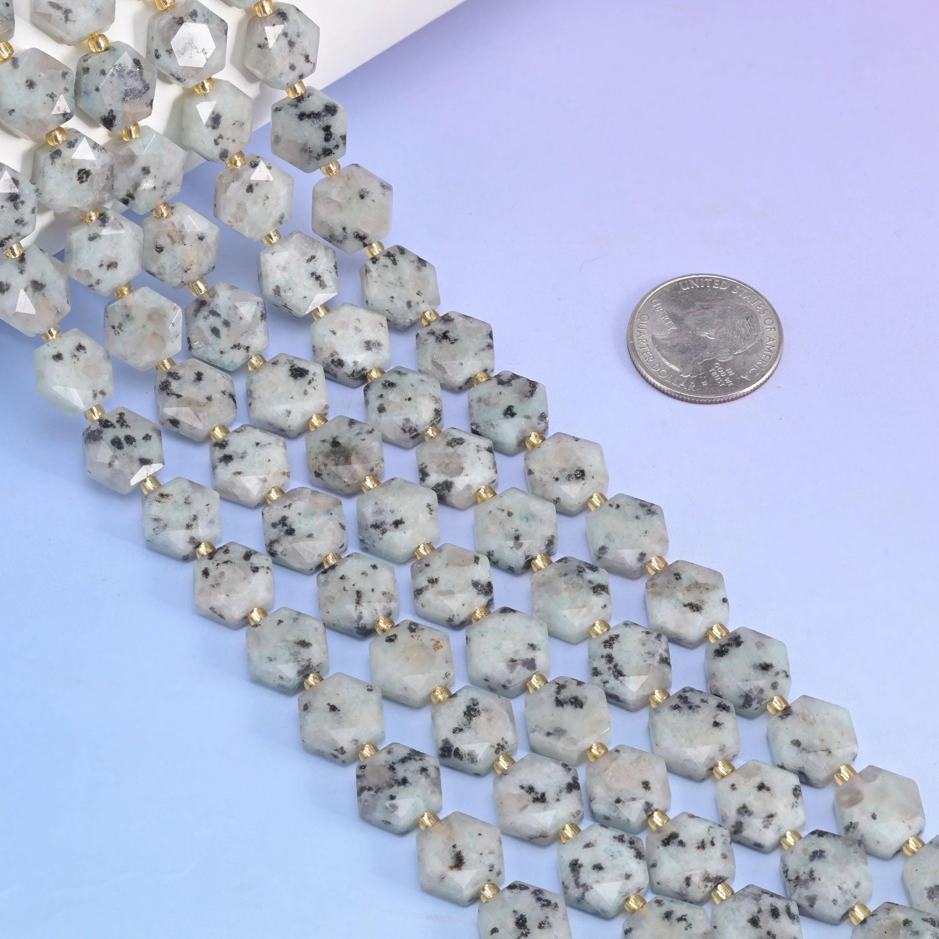 Flat faceted cut Kiwi Jasper beads for jewelry making.