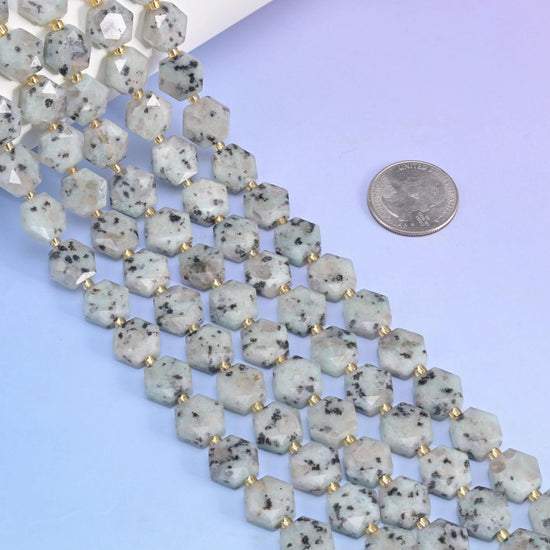 Flat faceted cut Kiwi Jasper beads for jewelry making.
