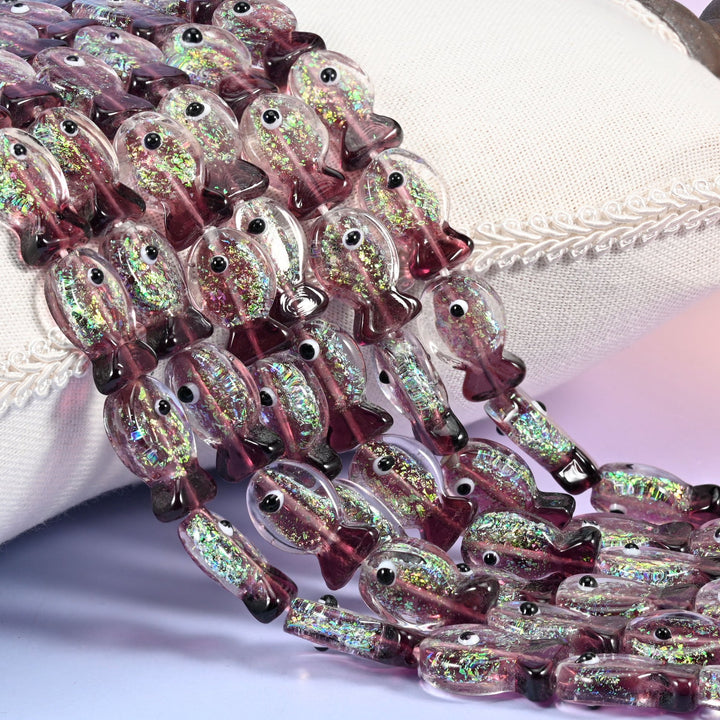 Iridescent Purple Fish Glass Beads: Jewelry Making Supply