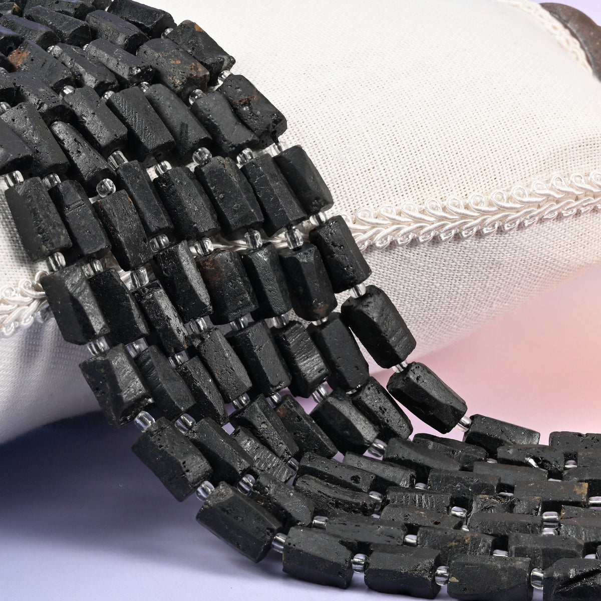 Raw Black Tourmaline Faceted Tube Beads