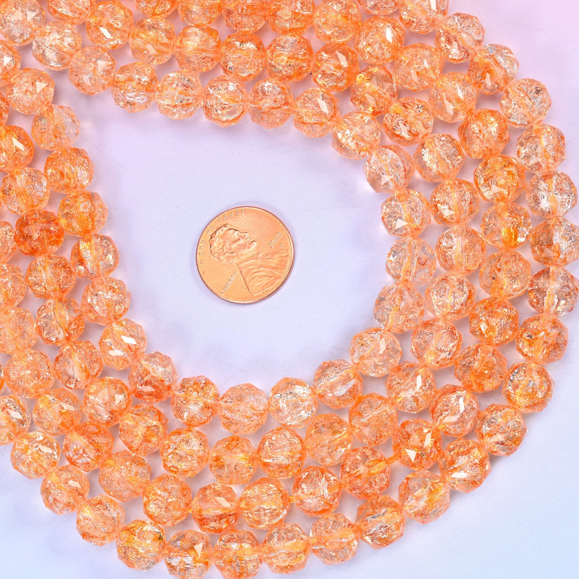Transparent Orange Faceted Round Glass Beads: Size 10mm, Jewelry Making Supply