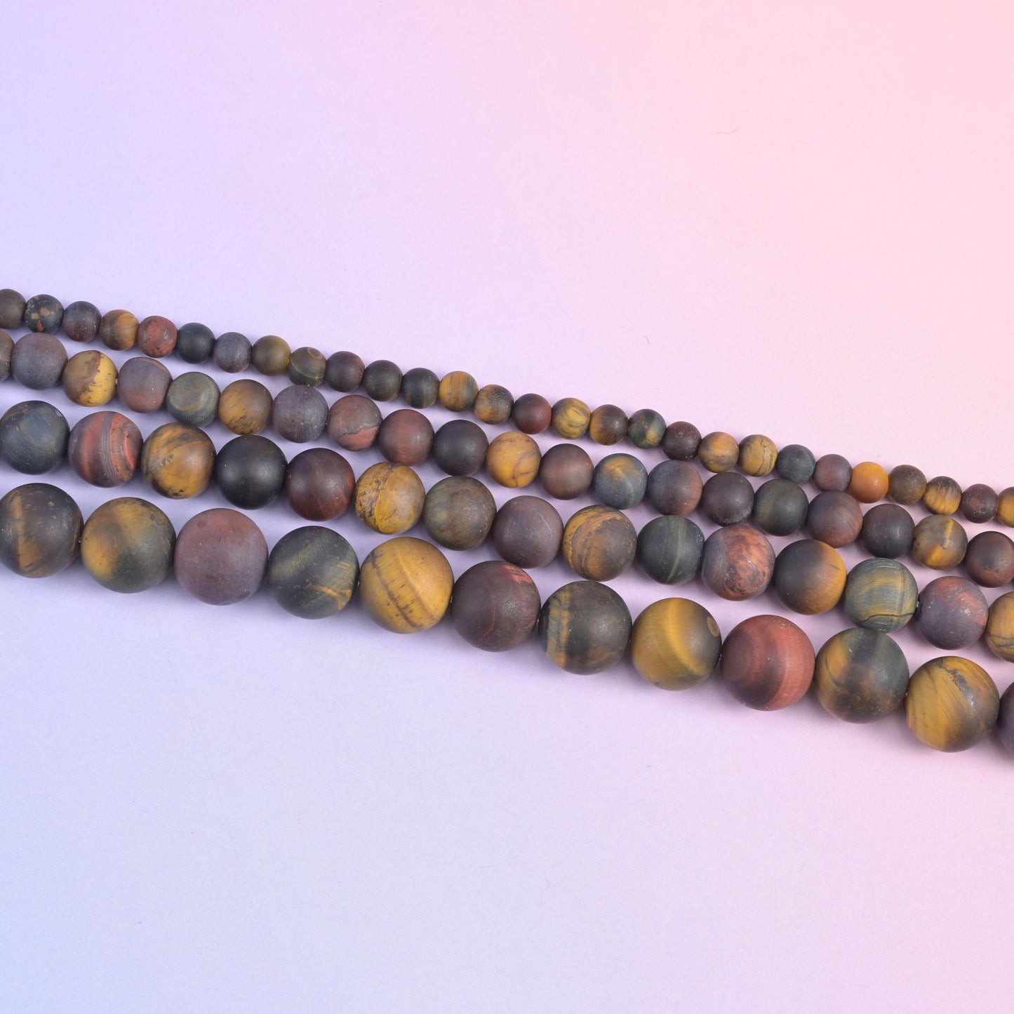 Tricolor Tiger Eye Matte Round Beads in honey gold, blue-grey and rust red