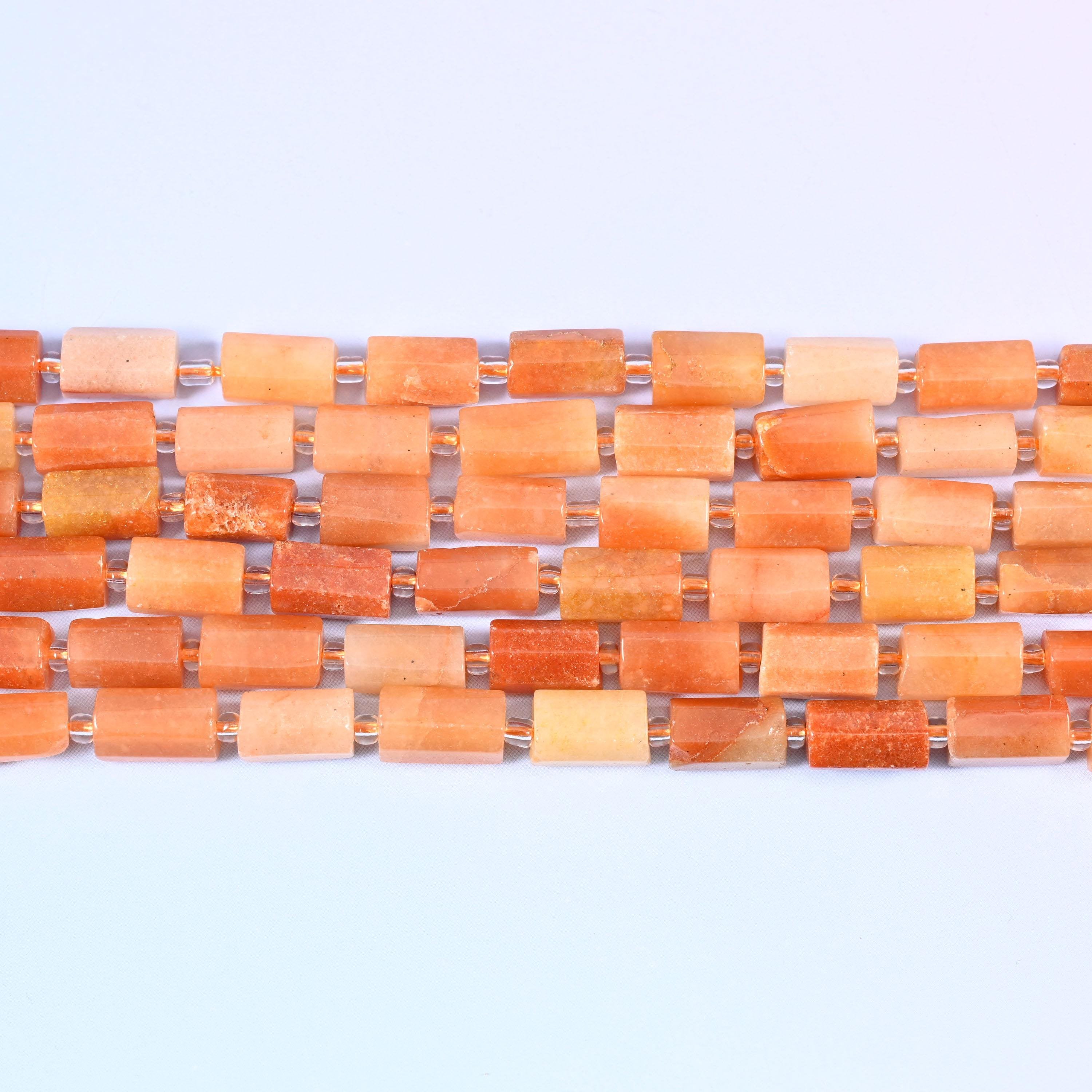 Red Aventurine Faceted Tube Beads 11x6mm in rich red-brown