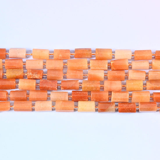 Red Aventurine Faceted Tube Beads 11x6mm in rich red-brown