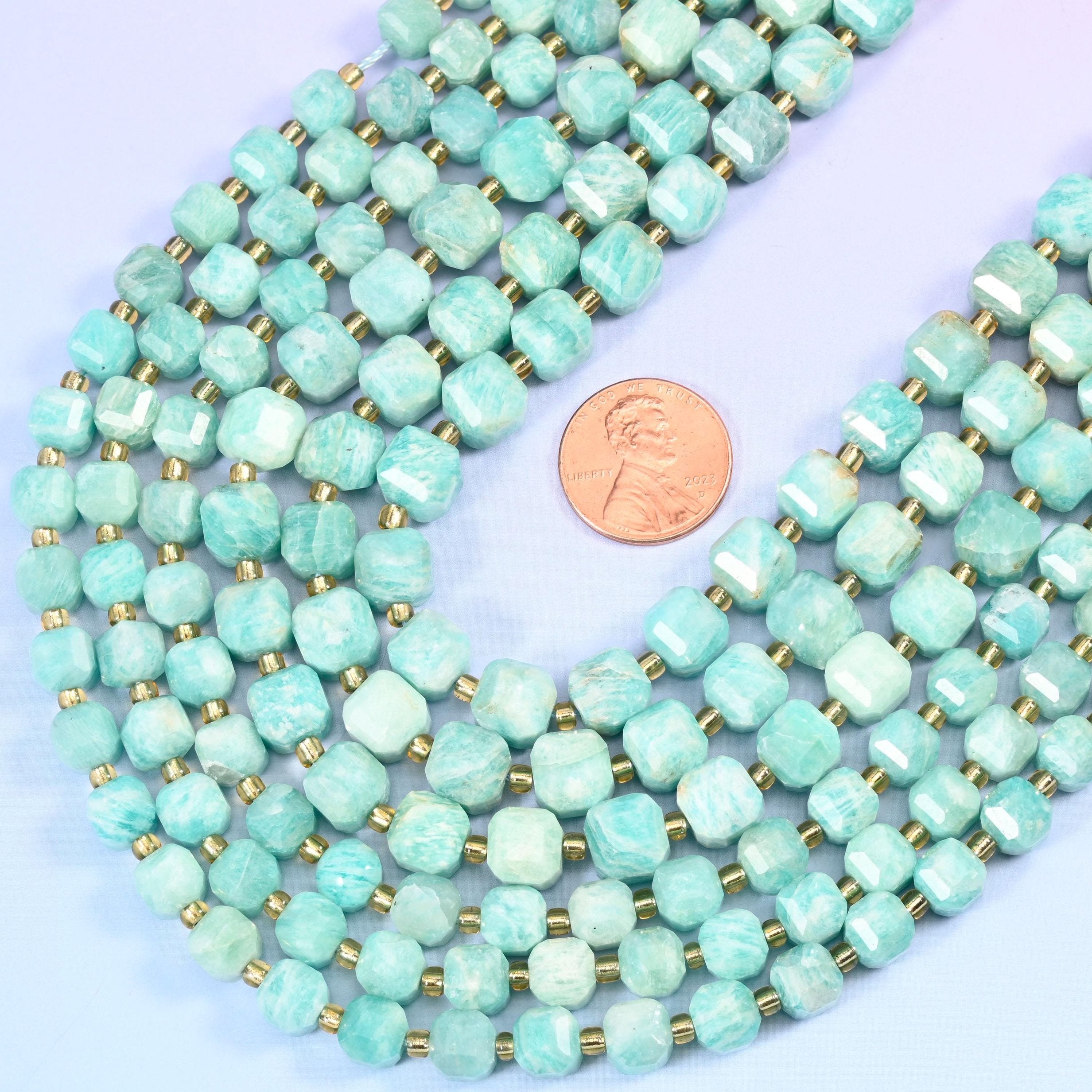 Faceted cube cut Green Amazonite beads