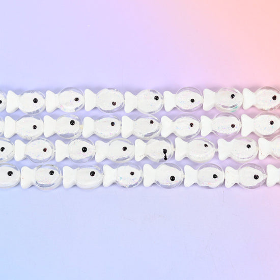 Iridescent White Fish Glass Beads: Jewelry Making Supply