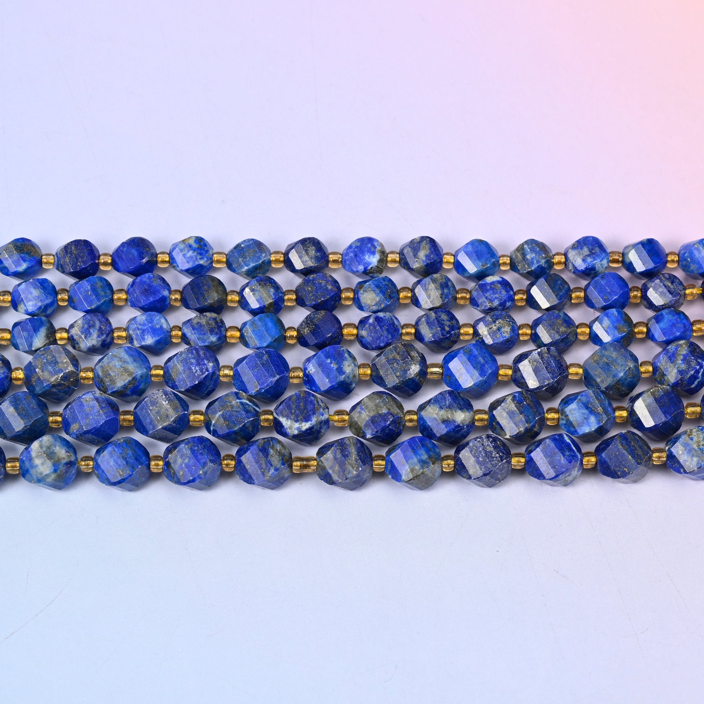 Lapis Lazuli Faceted Spiral Twist Beads: Size 8mm 10mm, Jewelry Making, 15 inch Strand