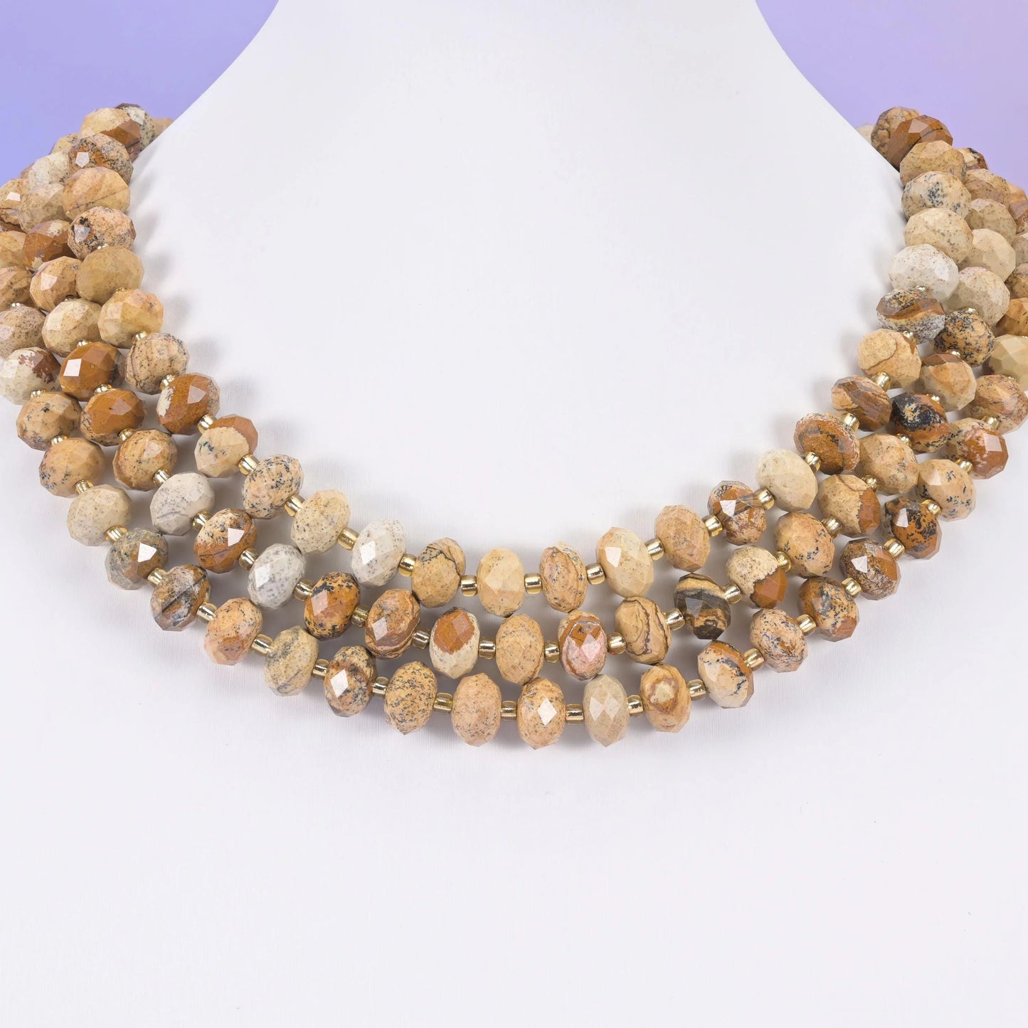 Picture Jasper beads, faceted rondelle, 6 x 10mm