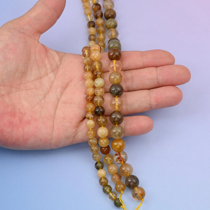 Rutilated Quartz beads, smooth round shape, 6mm, 8mm and 10mm.