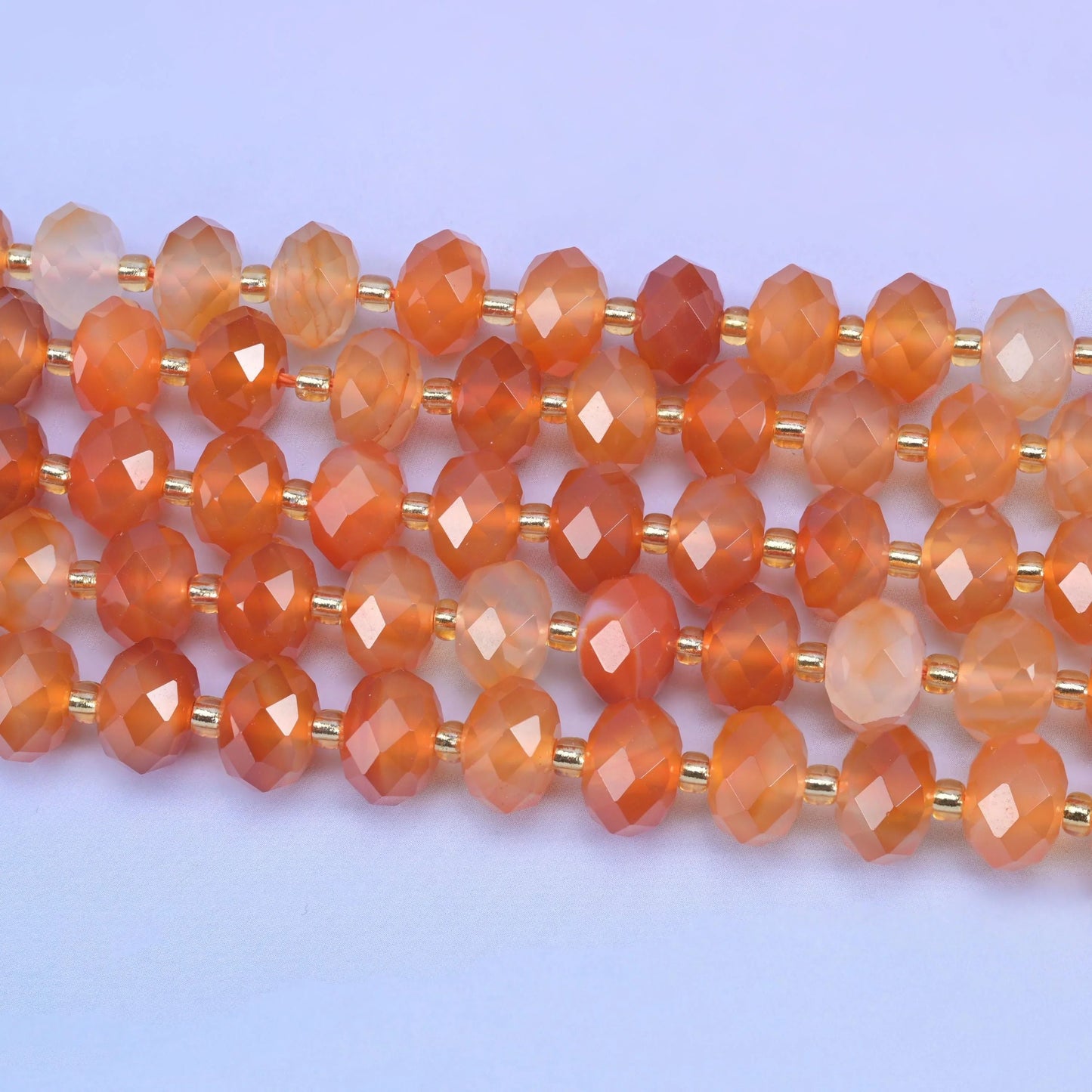 Orange Carnelian Faceted Rondelle Beads, 15.5 inch strand