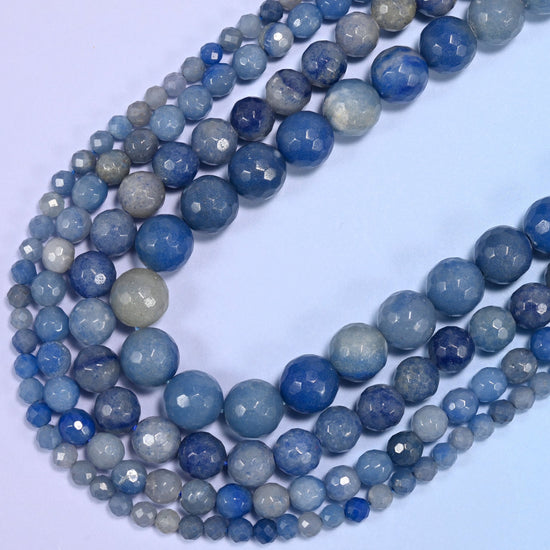 Denim Blue Aventurine Faceted Round Beads 4mm 6mm 8mm 10mm in denim blue mottled with grey and pale slate