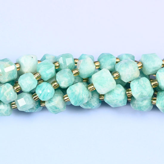 Green Amazonite Faceted Cube Beads, sold per 15 inch strand
