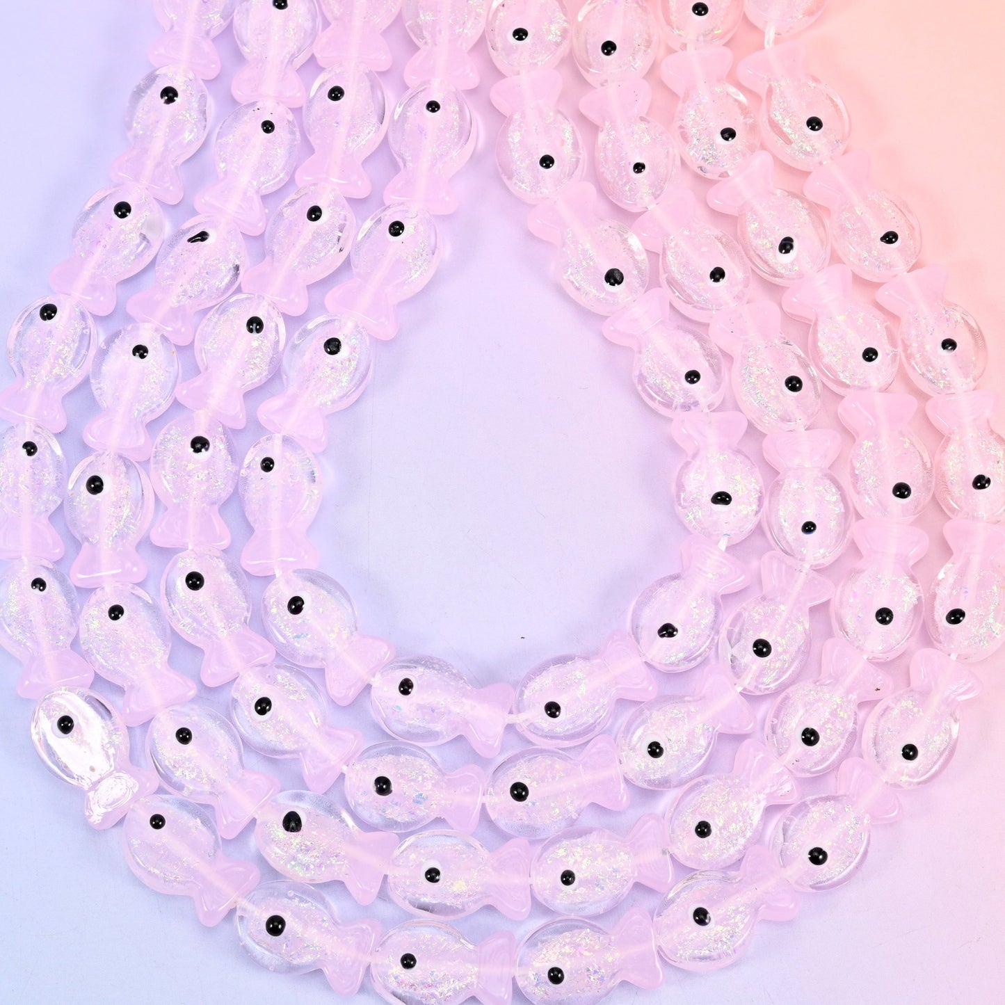 Iridescent Pink Fish Glass Beads: Jewelry Making Supply