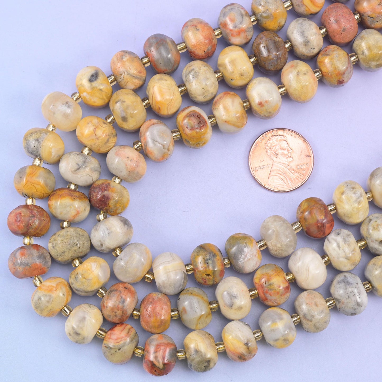 Crazy agate pumpkin beads, 15 inch strand