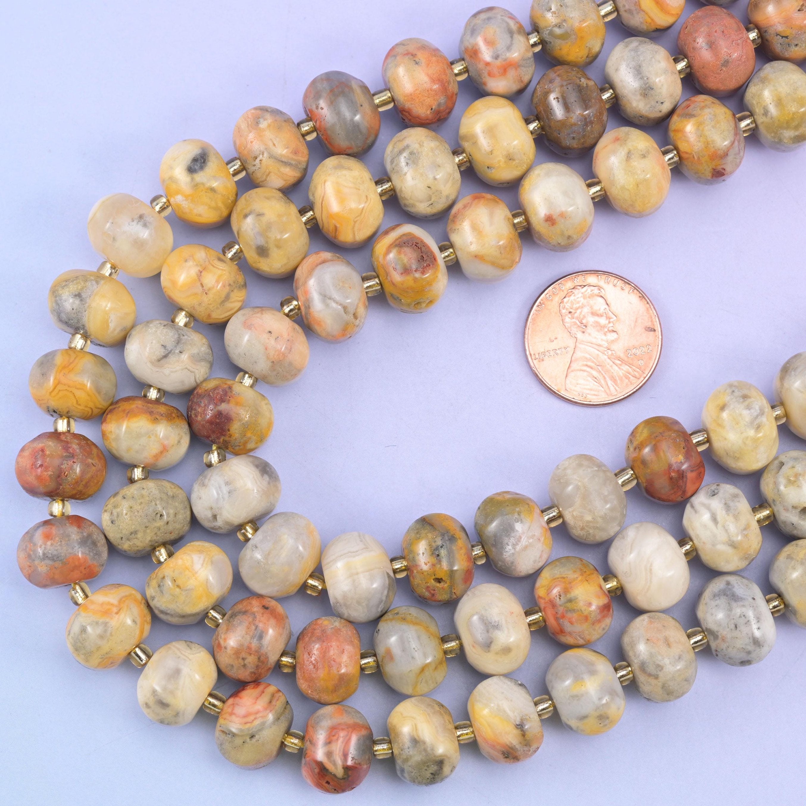 Crazy agate pumpkin beads, 15 inch strand