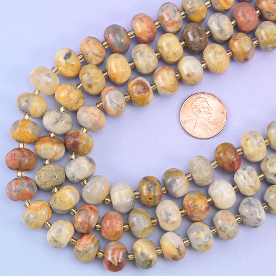 Crazy agate pumpkin beads, 15 inch strand