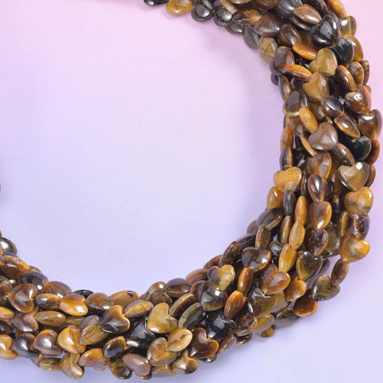 Tiger Eye Heart Beads 6mm, buffed to a high gloss with silky chatoyant banding