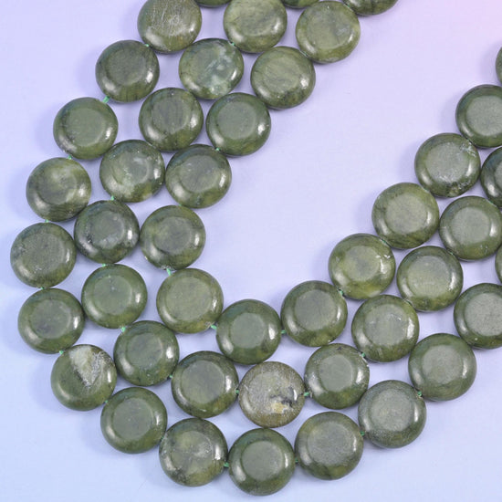 South Green Jade coin beads, 1.2mm centre-drilled hole